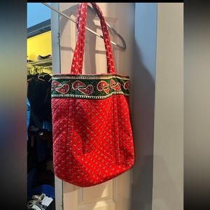 Red quilted “Vera Bradley” esque tote bag